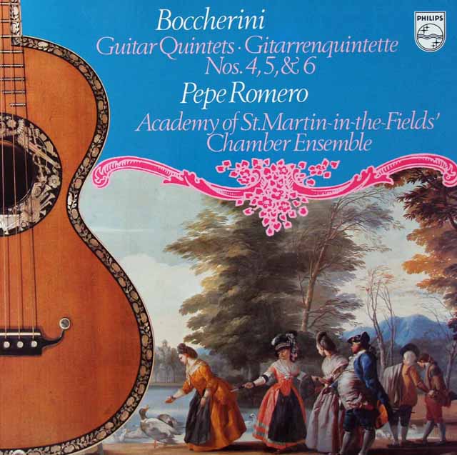 ペペ・ロメロ、アカデミー室内アンサンブルのボッケリーニ/ギター五重奏曲第4、5、6番　蘭PHILIPS　3439　LP レコード