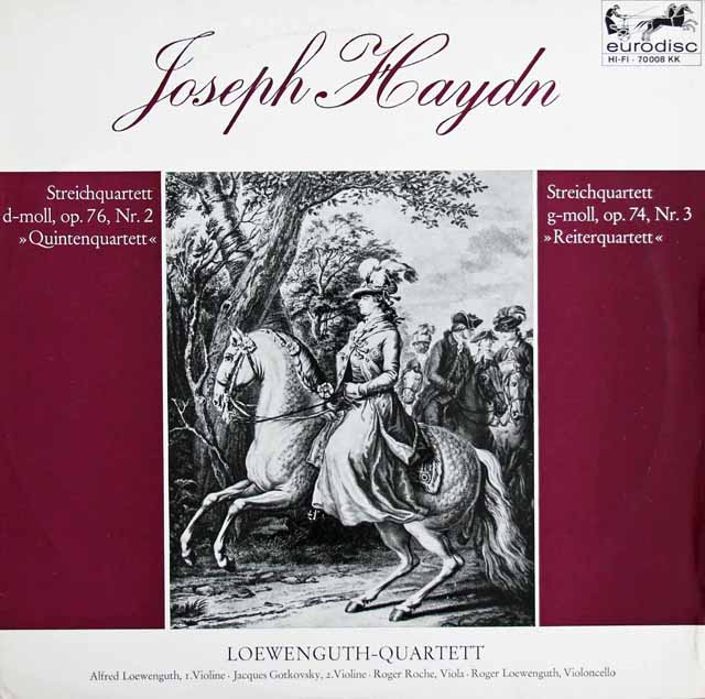 レーヴェングート四重奏団のハイドン/弦楽四重奏曲第76番「五度」、74番「騎士」　独eurodisc　3442　LP レコード