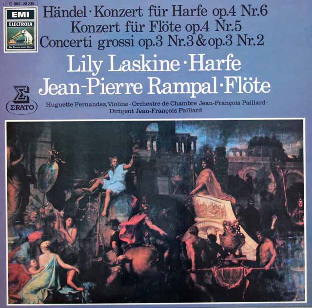 ラスキーヌ、ランパル、パイヤールのヘンデル/協奏曲集　独EMI　3132　LP レコード