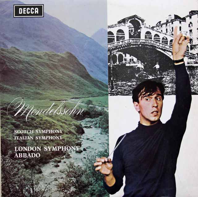 アバドのメンデルスゾーン/交響曲第3番「スコットランド」& 第4番「イタリア」　英DECCA　3133　LP レコード