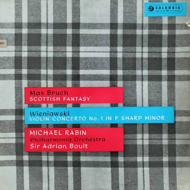 【オリジナル盤】　レビン、ボールトのブルッフ/スコットランド幻想曲ほか　英Columbia　3808　LP レコード