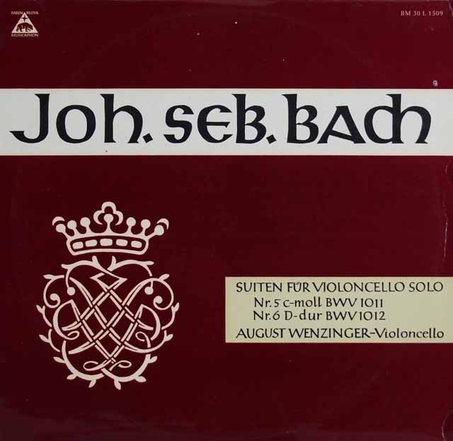 ヴェンツィンガーのバッハ/無伴奏チェロ組曲 第5、6番　独musicaphon　3503　LP レコード