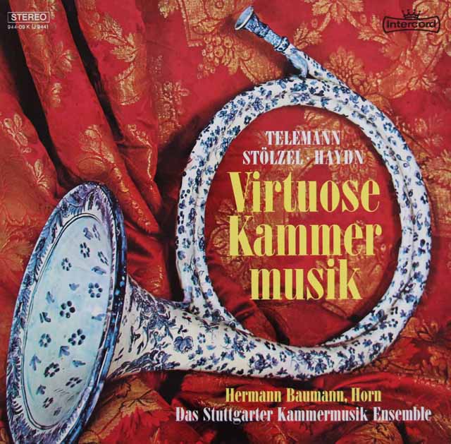 バウマンのテレマン/リコーダー、ホルンと通奏低音の為の協奏曲ほか　独Intercord　3141　LP レコード