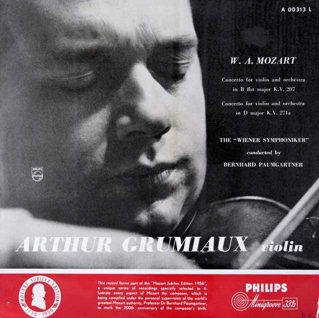 グリュミオー、パウムガルトナーのモーツァルト/ヴァイオリン協奏曲第1、7番　蘭PHILIPS　3709　LP レコード