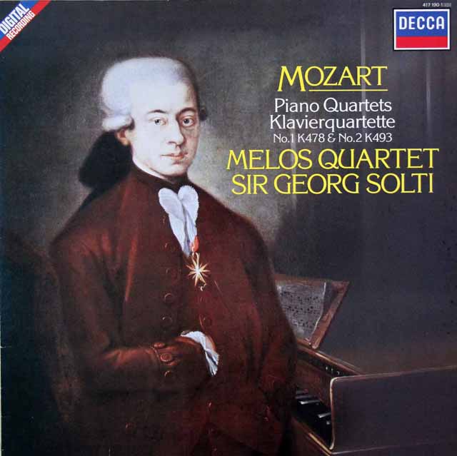 ショルティ、メロス四重奏団のモーツァルト/ピアノ四重奏曲第1、2番　蘭DECCA　3504　LP レコード