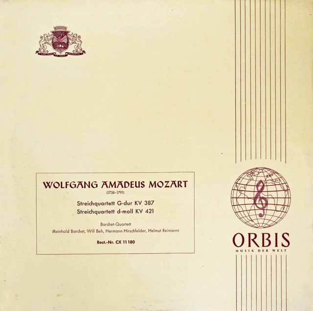 バルヒェット四重奏団のモーツァルト/弦楽四重奏第14、15番　独Vox　3506　LP レコード