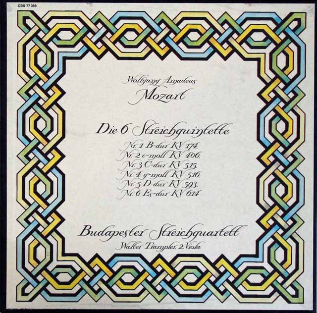 ブダペスト四重奏団&トランプラーのモーツァルト/弦楽五重奏曲全集　独CBS　3204　LP レコード