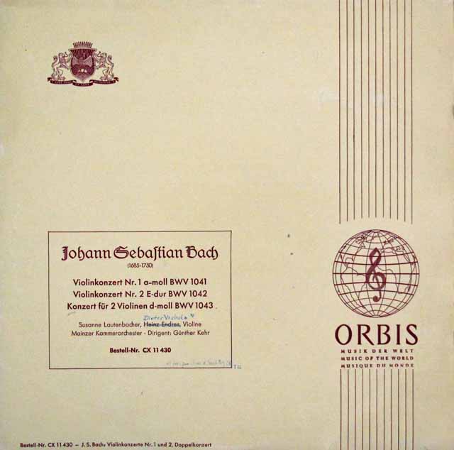 ラウテンバッハー&ケールのバッハ/ヴァイオリン協奏曲集　独ORBIS　3205　LP レコード
