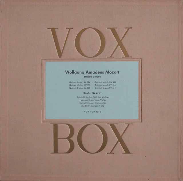 バルヒェット四重奏団のモーツァルト/弦楽五重奏曲全集　独VOX　3209　LP レコード