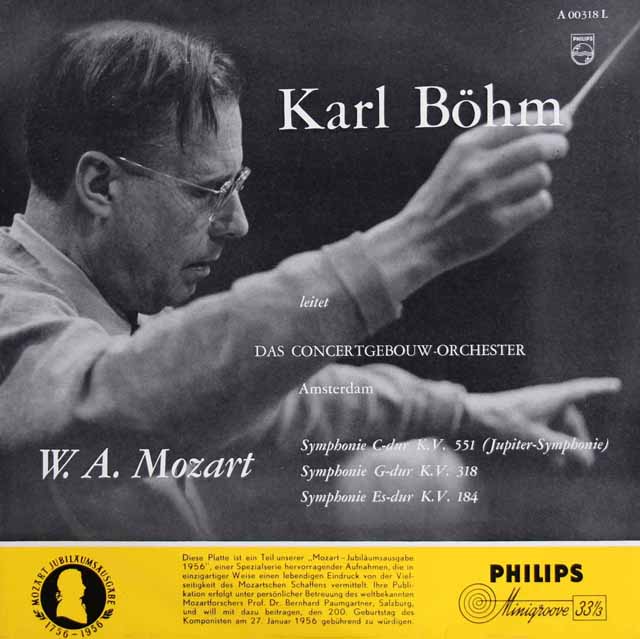 ベームのモーツァルト/交響曲第41番「ジュピター」ほか　独PHILIPS　3212　LP レコード