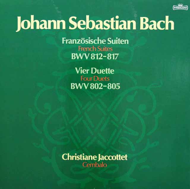ジャコッテのバッハ/フランス組曲、4つのデュエット　独Intercord　3595　LP レコード