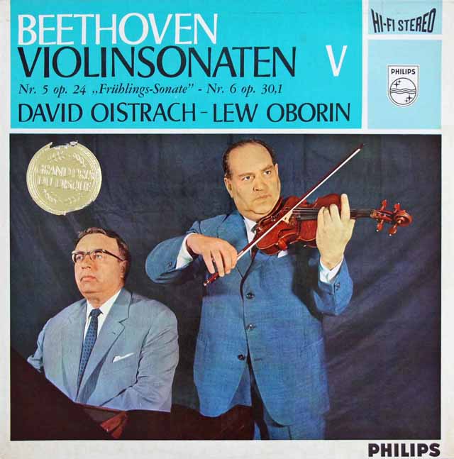 オイストラフ、オボーリンのベートーヴェン/ヴァイオリンソナタ第5番「春」、第6番　蘭PHILIPS　3216　LP レコード