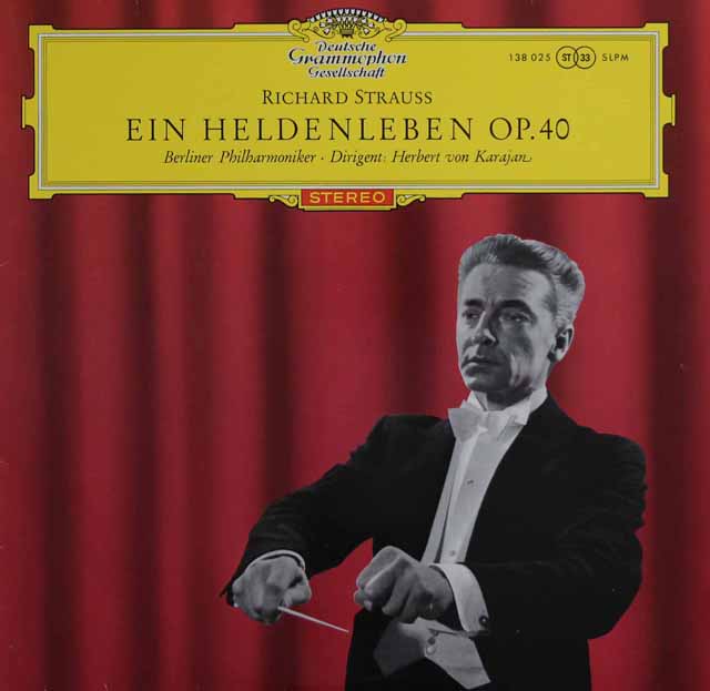 【赤ステレオ、独最初期盤】　カラヤンのR.シュトラウス/英雄の生涯　独DGG　3725　LP レコード