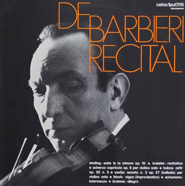 バルビエーリ/ヴァイオリン・リサイタル　伊Cetra　3218　LP レコード