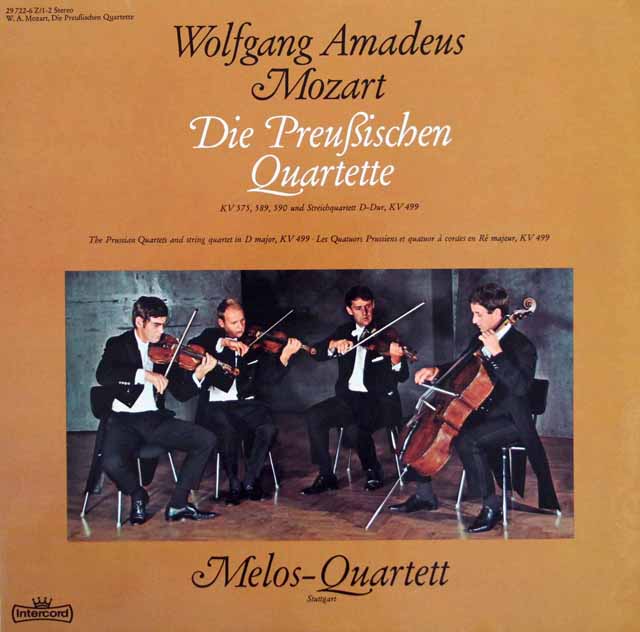 メロス四重奏団のモーツァルト/弦楽四重奏曲「プロシア王セット」、第20番　独Intercord　3729　LP レコード