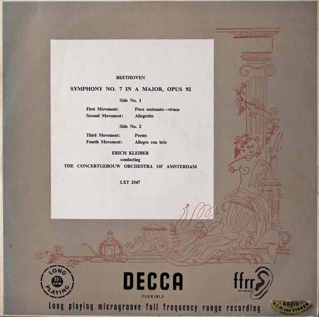 【オリジナル盤】　エーリヒ・クライバーのベートーヴェン/交響曲第7番　英DECCA　3222　LP レコード