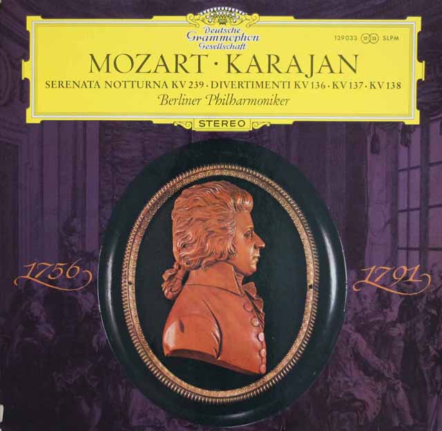 カラヤンのモーツァルト/セレナード第6番「セレナータ・ノットゥルナ」ほか　独DGG　3225　LP レコード