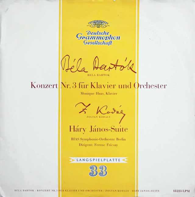 アース&フリッチャイのバルトーク/ピアノ協奏曲第3番ほか　独DGG　3229　LP　レコード
