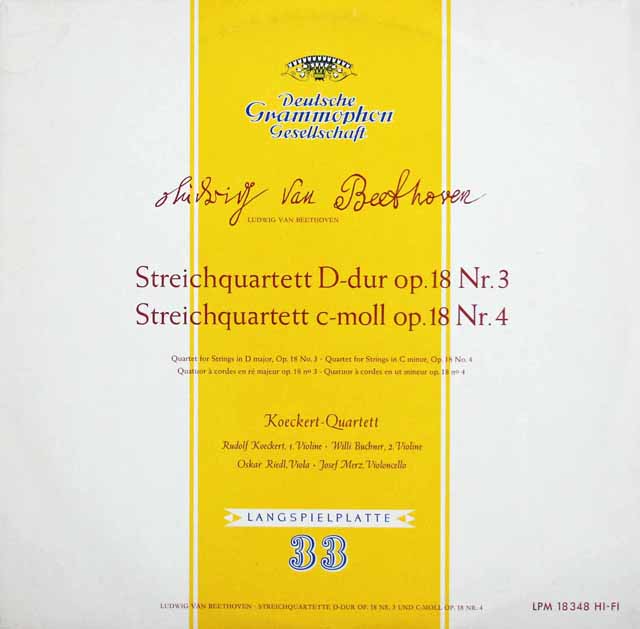 ケッケルト四重奏団のベートーヴェン/弦楽四重奏曲第3、4番　独DGG　3803　LP レコード