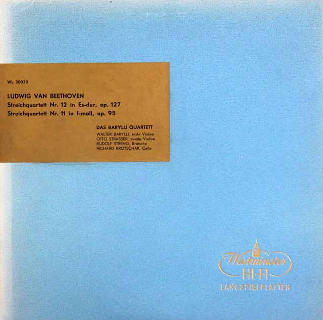 バリリ四重奏団のベートーヴェン/弦楽四重奏曲第11番＆12番　墺Westminster　3232　LP レコード