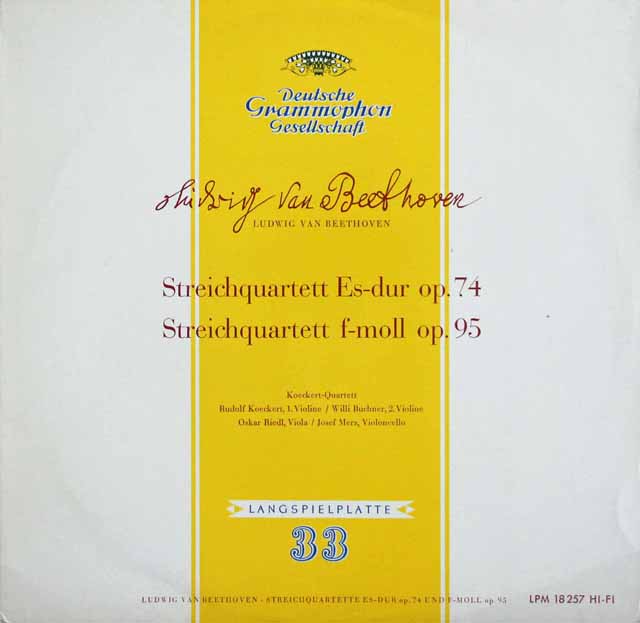 ケッケルト四重奏団のベートーヴェン/弦楽四重奏曲第10番「ハープ」、第11番「セリオーソ」　独DGG　3805　LP レコード