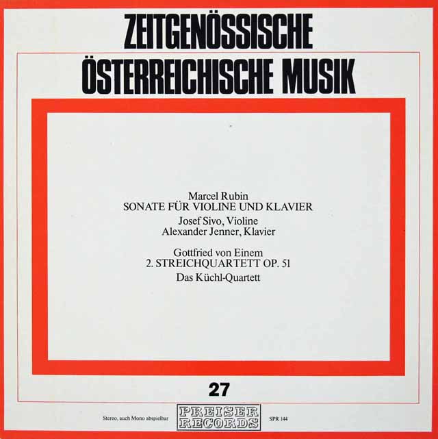 ルビン/ヴァイオリン・ソナタ、弦楽四重奏曲　オーストリアPREISER RECORDS　3270　LP レコード