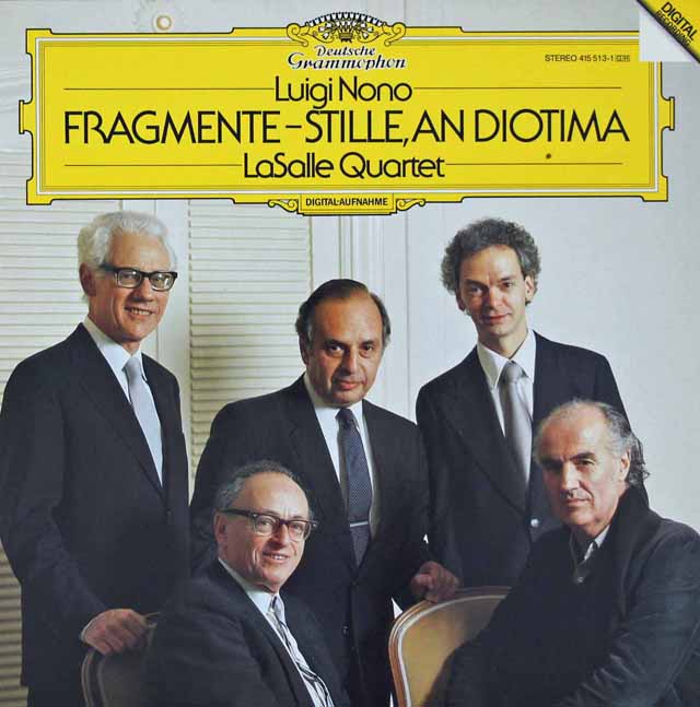 ラサール四重奏団のノーノ/弦楽四重奏のための「断片-静寂、ディオティーマへ」  　 独DGG　3270　LP レコード