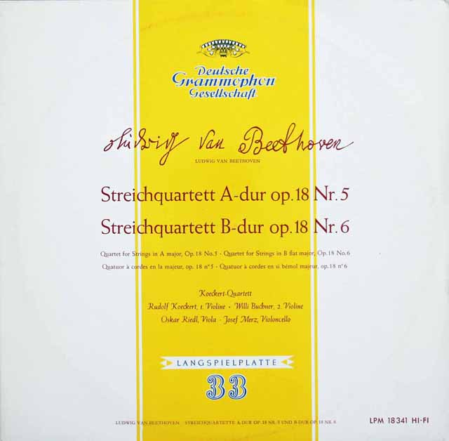 ケッケルト四重奏団のベートーヴェン/弦楽四重奏曲第5、6番　独DGG　3613　LP レコード