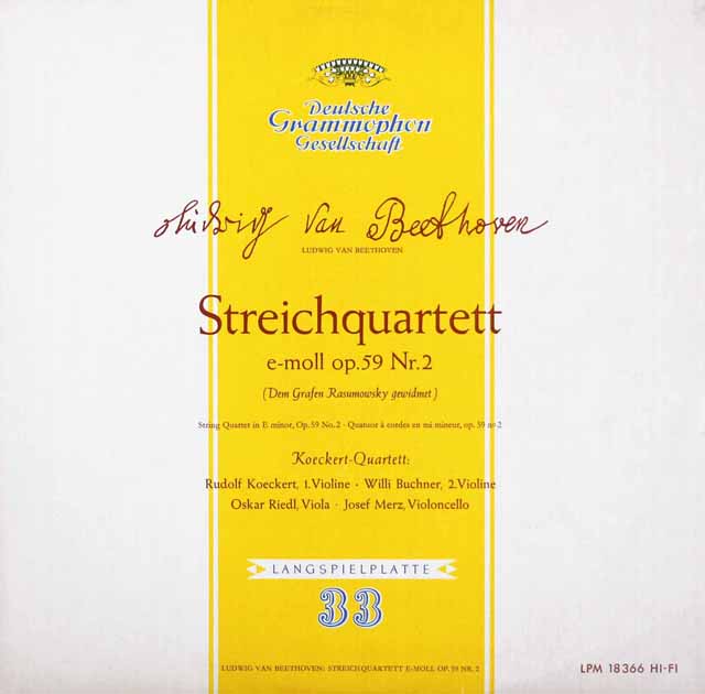 ケッケルト四重奏団のベートーヴェン/弦楽四重奏曲第8番「ラズモフスキー第2番」　独DGG　3614　LP レコード