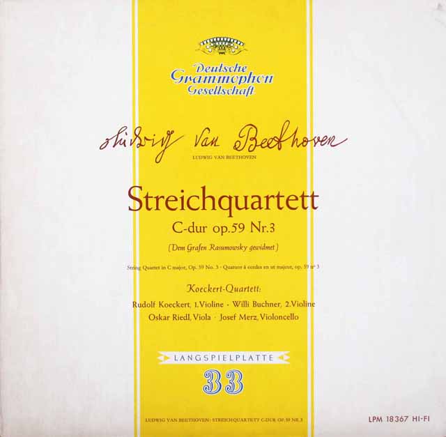 ケッケルト四重奏団のベートーヴェン/弦楽四重奏曲第9番「ラズモフスキー第3番」　独DGG　3614　LP レコード