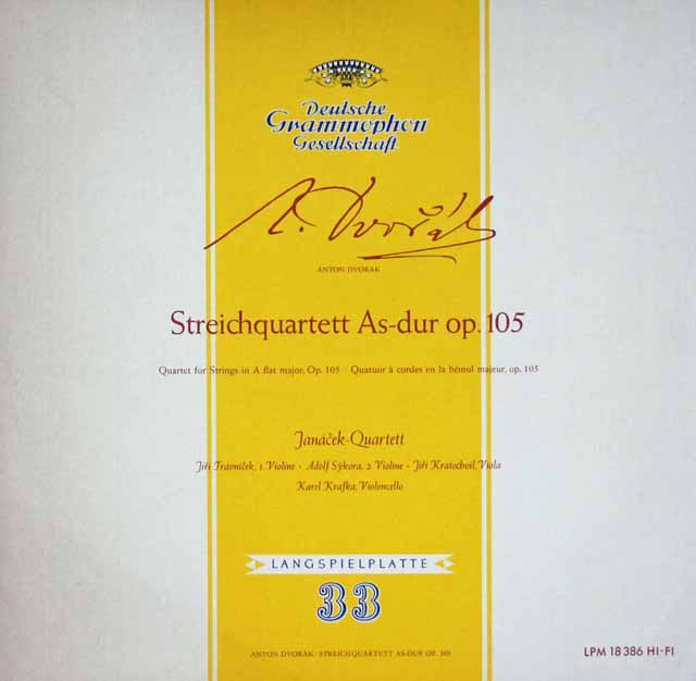 ヤナーチェク四重奏団のドヴォルザーク/弦楽四重奏曲第14番　独DGG　3693　LP レコード
