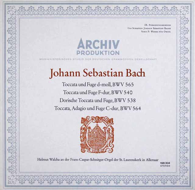 ヴァルヒャのバッハ/トッカータとフーガニ短調ほか　独DGG　3314　LP レコード