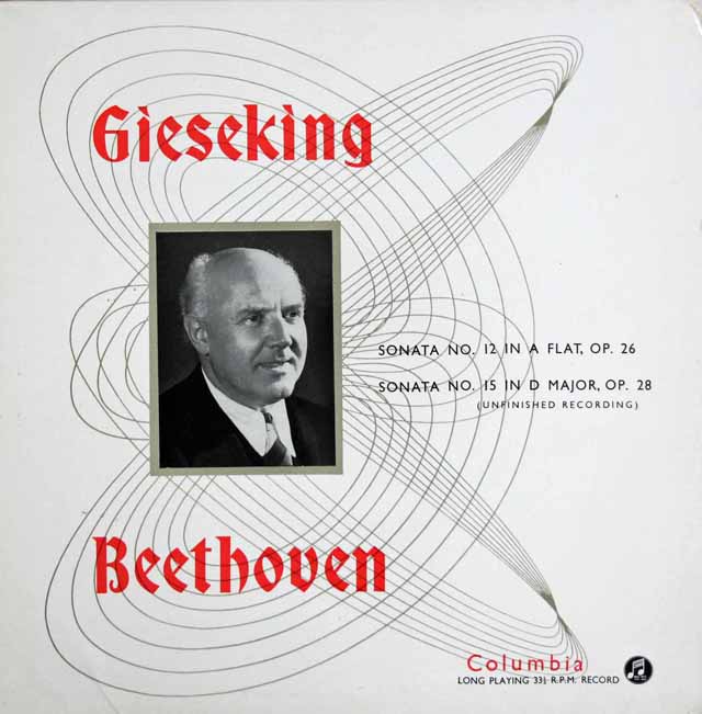 【最後の録音・オリジナル盤】ギーゼキングのベートーヴェン/ピアノソナタ第12番と第15番「田園」（3楽章まで）　英Columbia　3693　LP レコード