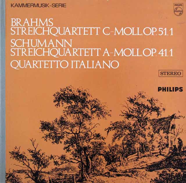 イタリア四重奏団のブラームス、シューマン/弦楽四重奏曲集　蘭PHILIPS　3820　LP レコード