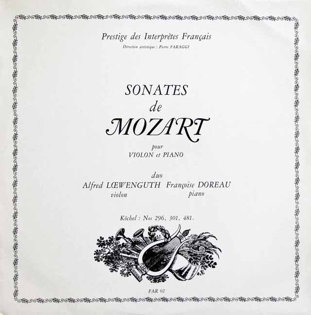 【プライベート・オリジナル盤】　ドロワ&レーヴェングートのモーツァルト/ヴァイオリン・ソナタ選集（その2）　仏Prestige des Francais　3320　LP レコード