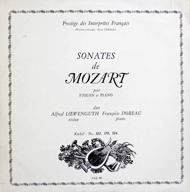 【特価・プライベート・オリジナル盤】　ドロワ&レーヴェングートのモーツァルト/ヴァイオリン・ソナタ選集（その3）　仏Prestige des Francais　3320　LP レコード