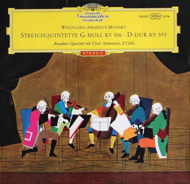 【赤ステレオ・オリジナル盤】　アマデウス四重奏団、アロノヴィッツのモーツァルト/弦楽五重奏曲第4、5番　独DGG　3325　LP レコード