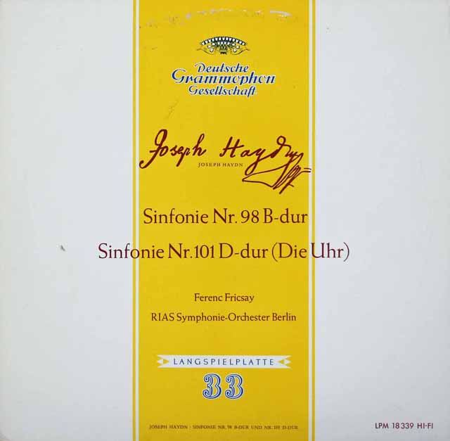 フリッチャイのハイドン/交響曲第98、101番「時計」　独DGG　3690　LP レコード