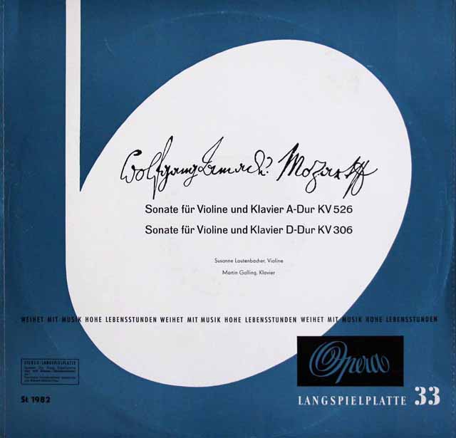 ラウテンバッハー、ガリンクのモーツァルト/ヴァイオリンソナタ第30（23）、42番　独Opera　3689　LP レコード