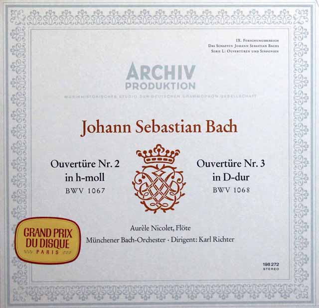 ニコレ、リヒターのバッハ/管弦楽組曲第2、3番　独ARCHIV　3330　LP レコード
