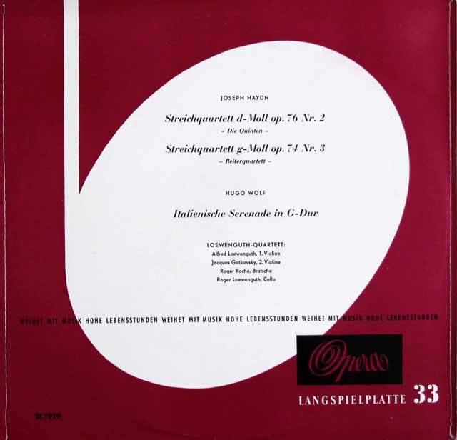 【ステレオ】　レーヴェングート弦楽四重奏団のハイドン/弦楽四重奏曲「五度」、「騎手」ほか　独Opera　3796　LP レコード