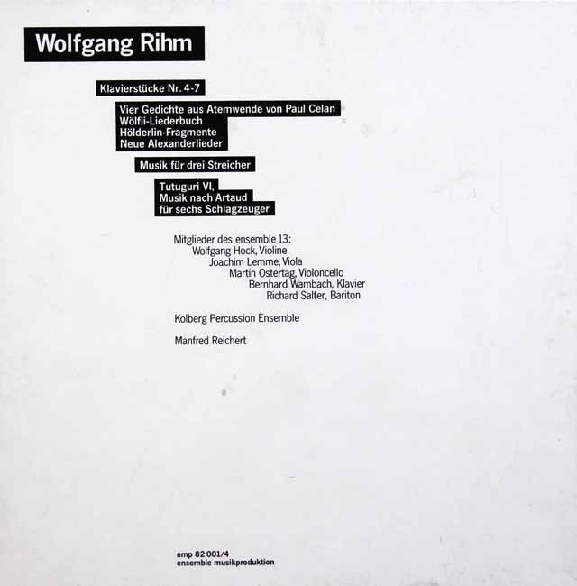 ワンバックらのリーム/ピアノ小品 第4番~第7番ほか　独emp　3796　LP レコード