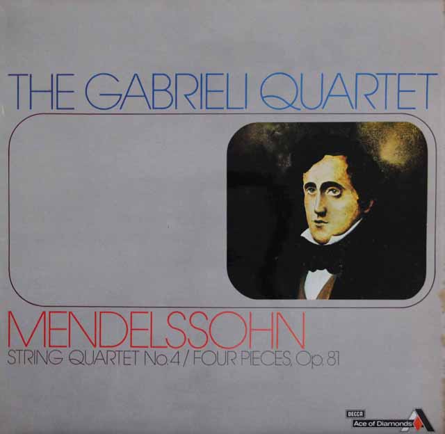 ガブリエリ四重奏団のメンデルスゾーン/弦楽四重奏曲第4番 ほか　英DECCA (Ace of Diamonds)　3794　LP レコード