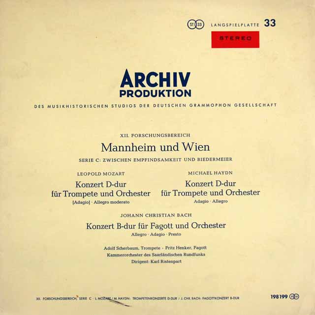 【赤ステレオ】　シェルバウム、リステンパルトのハイドン/トランペット協奏曲ほか　独ARCHIV　3899　LP レコード