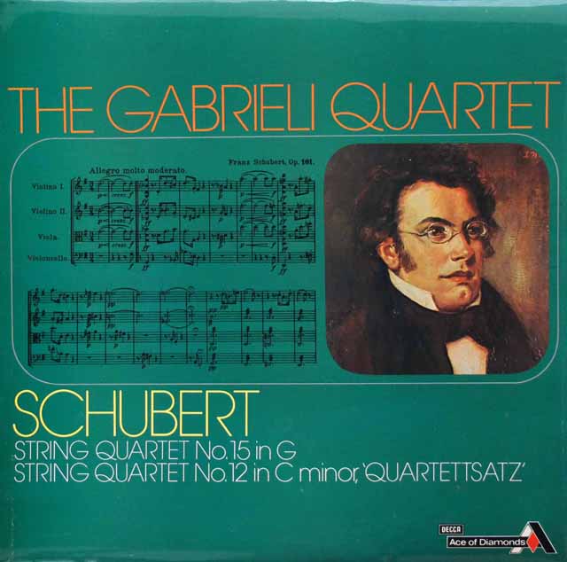 ガブリエリ四重奏団のシューベルト/弦楽四重奏曲第15、12番「四重奏断章」　英DECCA (Ace of Diamonds)　3898　LP レコード