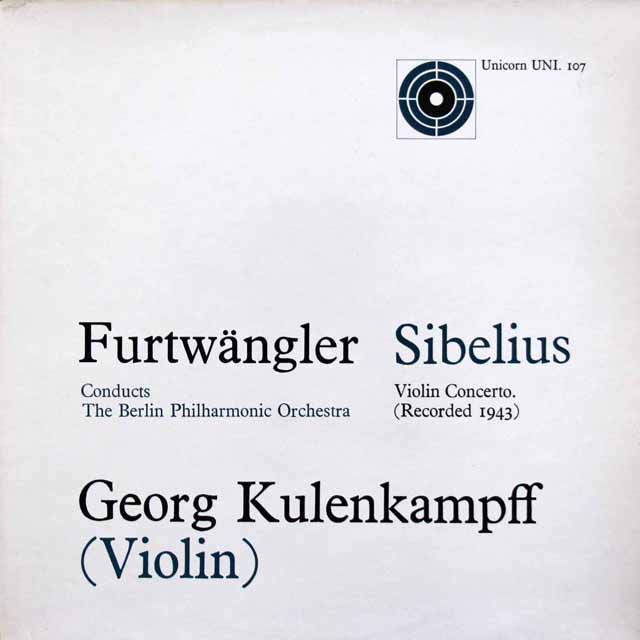 クーレンカンプ、フルトヴェングラーのシベリウス/ヴァイオリン協奏曲　英Unicorn　3898　LP レコード