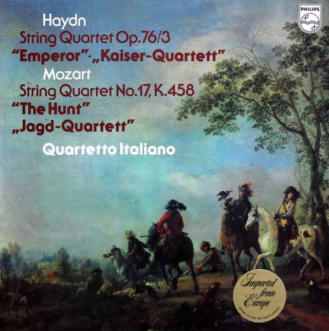 イタリア四重奏団のハイドン/「皇帝」、モーツァルト/「狩り」　蘭PHILIPS　3897　LP レコード