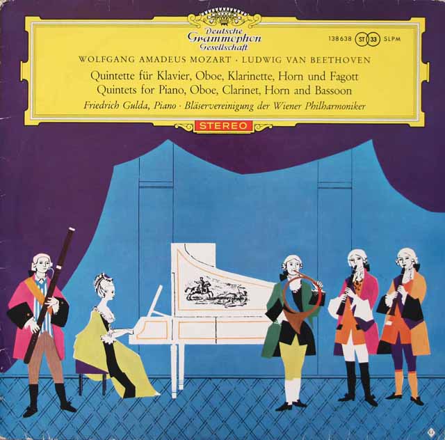 【赤ステレオ/独最初期盤】　グルダ、ウィーンフィル管楽アンサンブルのモーツァルト、ベートーヴェン/ピアノと管楽のための五重奏曲　独DGG　3419　LP レコード