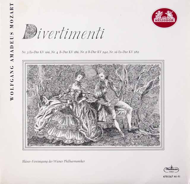 ウィーン・フィル管楽合奏団のモーツァルト/ディヴェルティメント第9、16、3、4番　独HELIODOR　3419　LP レコード