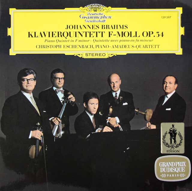 エッシェンバッハ、アマデウス四重奏団のブラームス/ピアノ五重奏曲　独DGG　3421　LP レコード